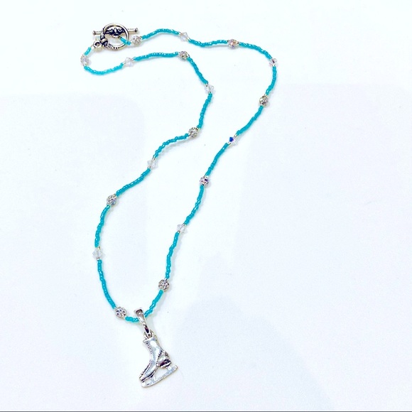 Handmade Skaters Waltz Glass Swarovski Aqua Christmas Necklace - Picture 11 of 12